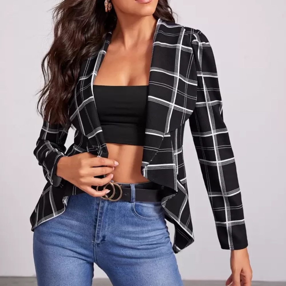 SHEIN Unity Black and White Grid Blazer